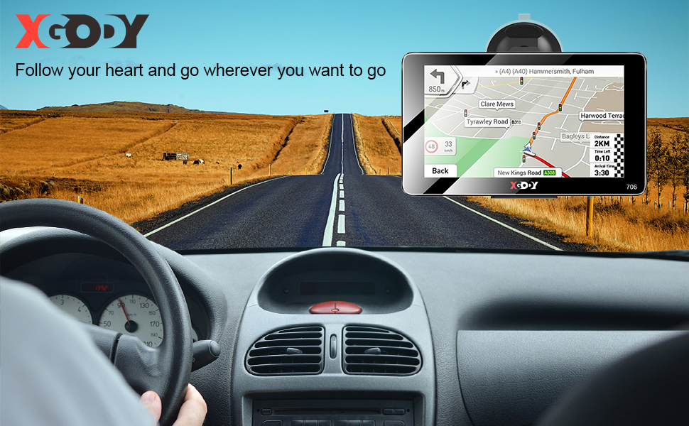 Xgody Sat Nav with 2.5D Screen (7 Inch), 2023 UK Europe Maps (Free
