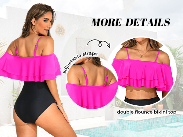 Amazon.com: Women Ruffle Bikini Top Black Double Layer