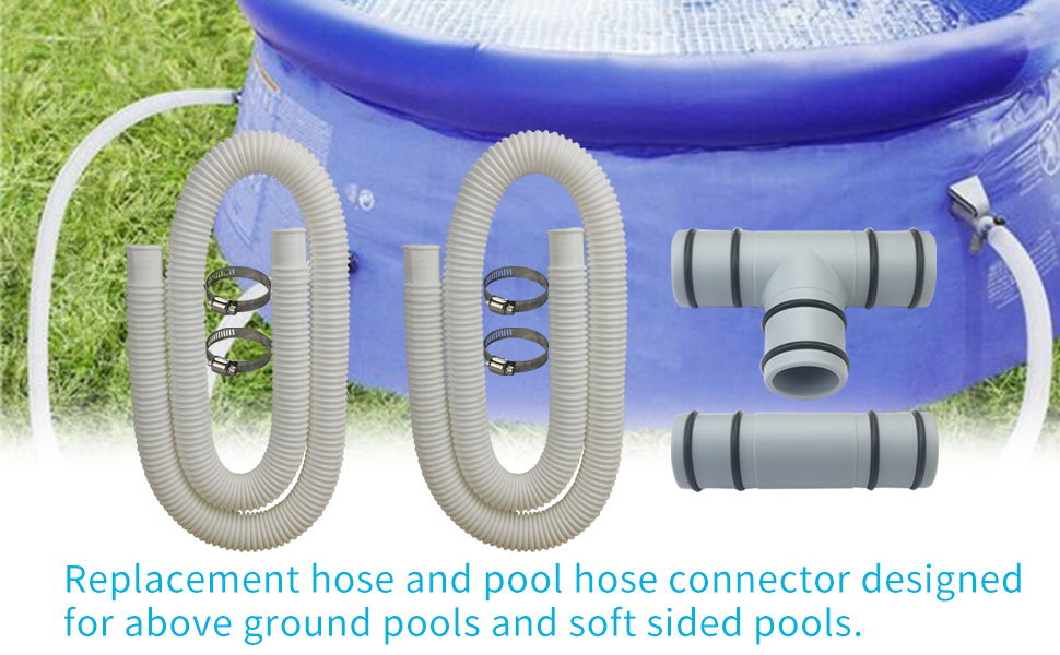 2Pcs 1.25 Inches Pool Hose for Above Ground Pools with 4Pcs Hose Clamps