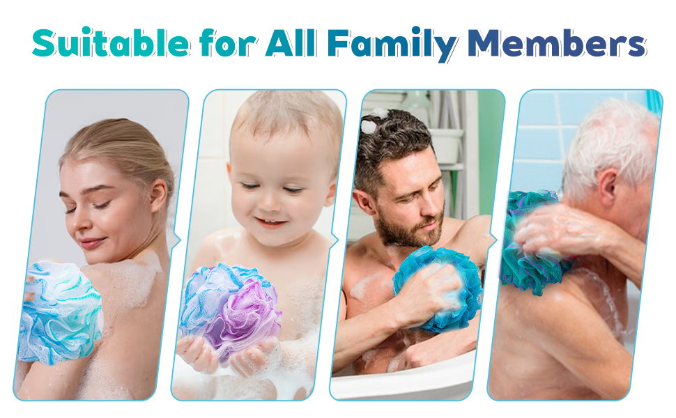 Loofah for Women Men, Shower Loofah 4 Pack,Exfoliating Bath Sponge Body Scrubber, Flower Color Loofa