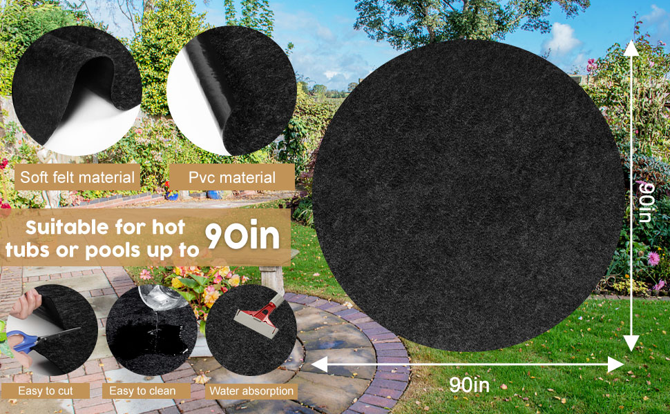 90 Inch Dia Round Hot Tub Mat, Large Washable Above Ground Protector Pad Water