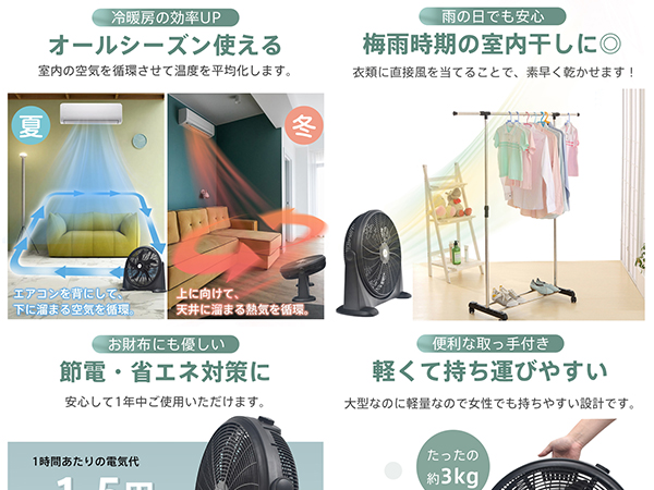 ❤4way仕様で超便利❣コンパクトながら超大風量♪❤多用途サーキュレーター 100001160_9.jpg