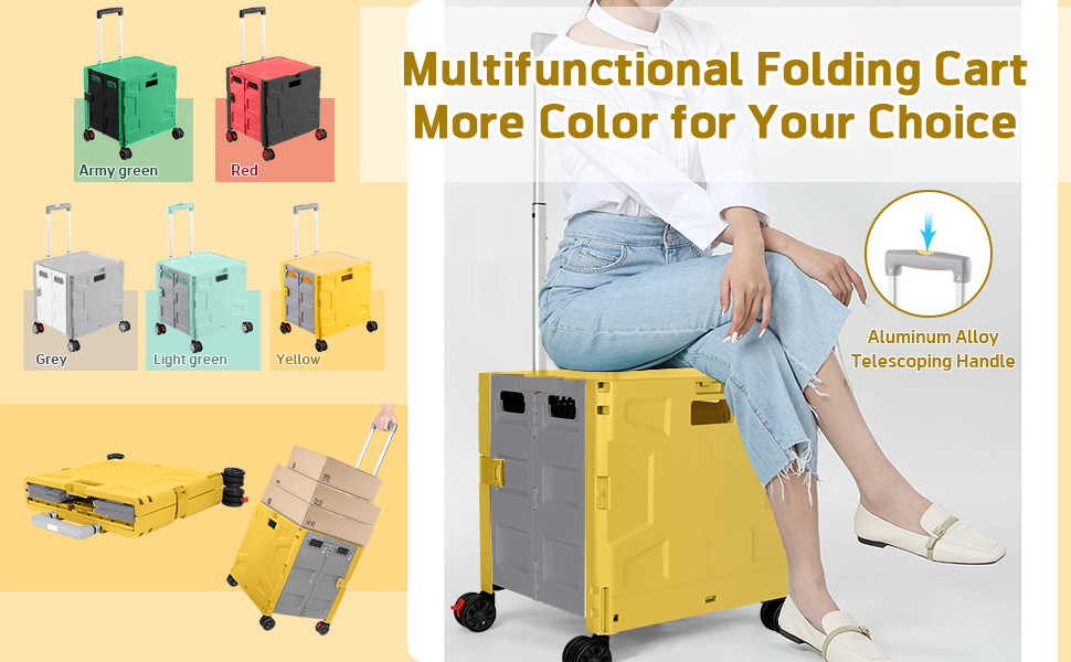 FELICON Folding Utility Cart Portable Rolling Crate Handcart with Durable Heavy Duty