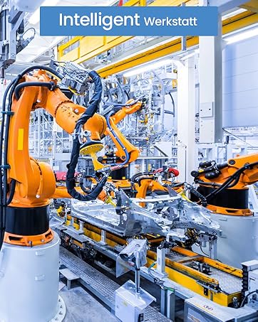 robot che lavorano su una linea di assemblaggio di automobili