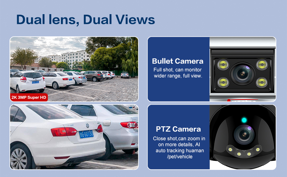 dual lens outdoor camera dual views, bullet camera + ptz camera
