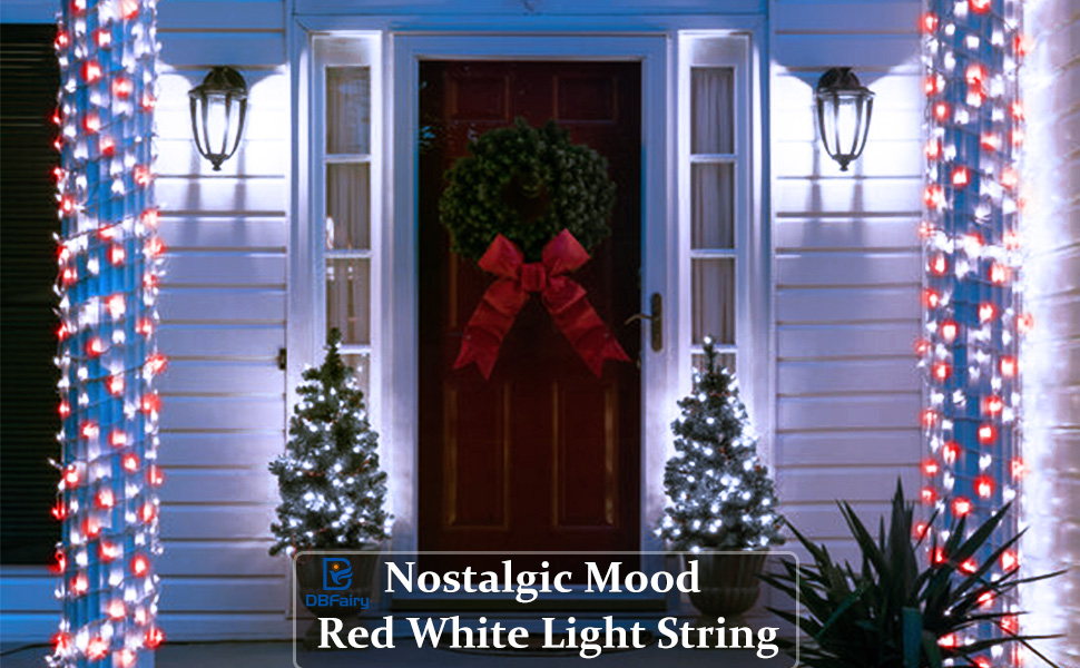 Red White Outdoor Fairy Lights Long 10M Battery Operated Christmas
