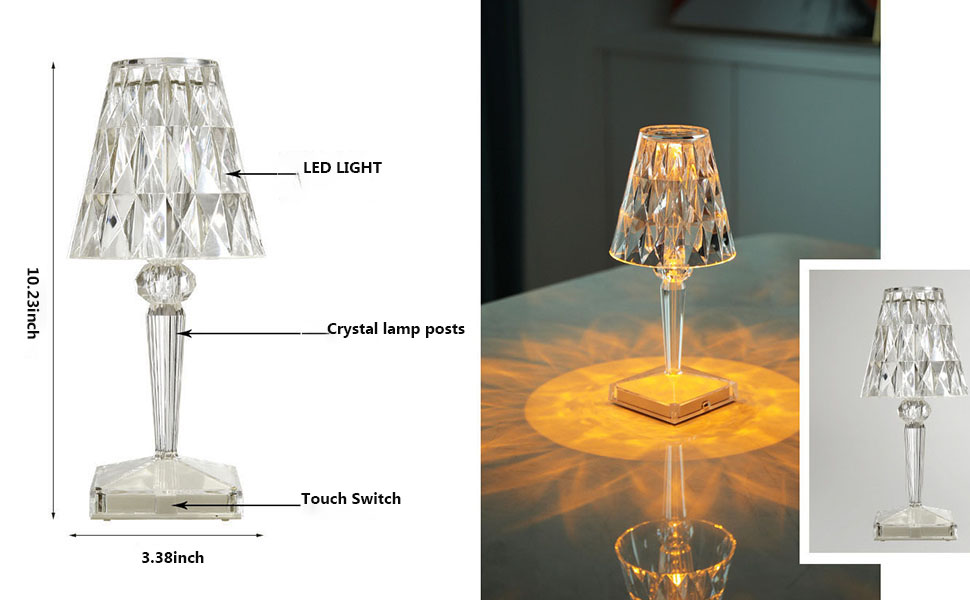 Jurliful Crystal Touch Table Lamp,Rechargeable Diamond Table Lamp,16
