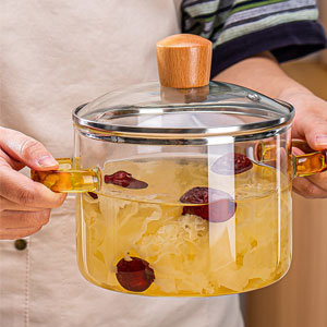 Transparent Glass Serving Bowl with Lid 1200ML Oven Microwave Safe Casserole Vessel Curry Kitchen