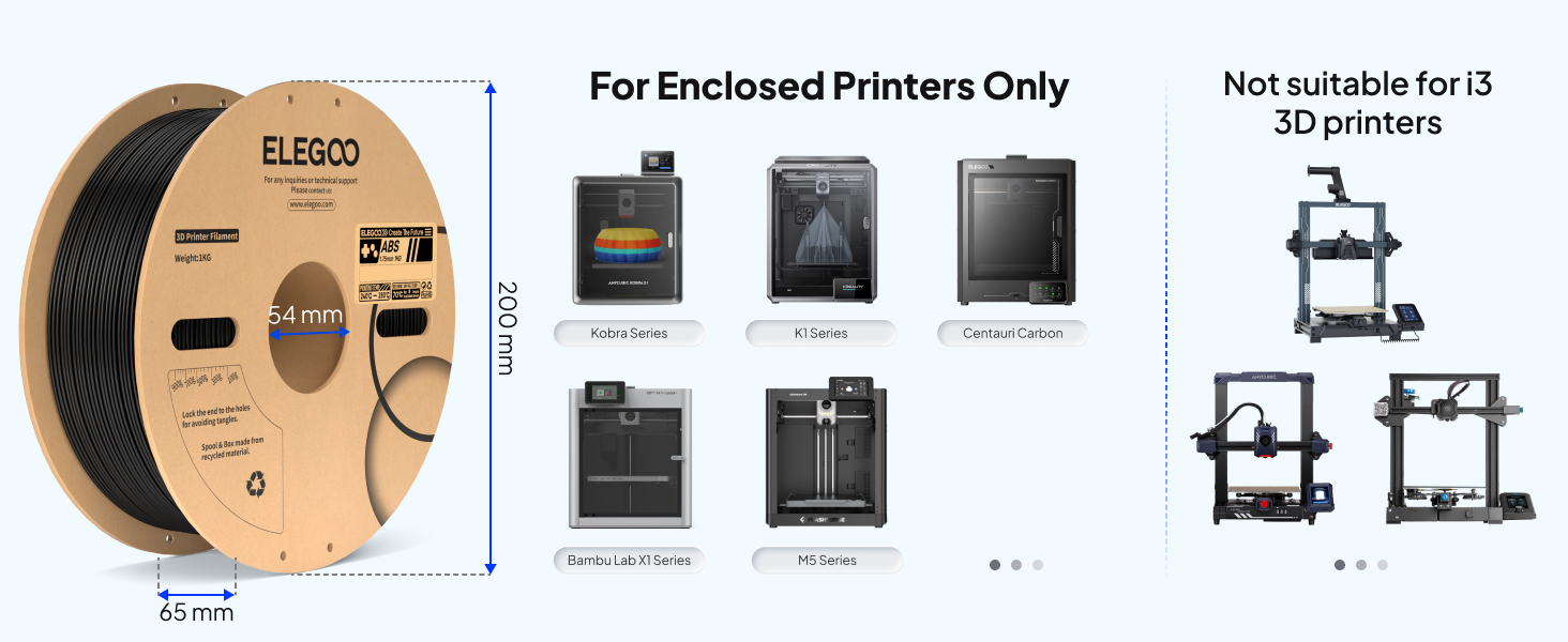 ELEGOO ABS Filament 1.75mm Gray 1KG, Heat Resistant 3D Printer Filament High Toughness & Impact Resistance, 1kg spooll(2.2lbs) Fits for Most FDM Printer 18 fit for enclosed 3d printers