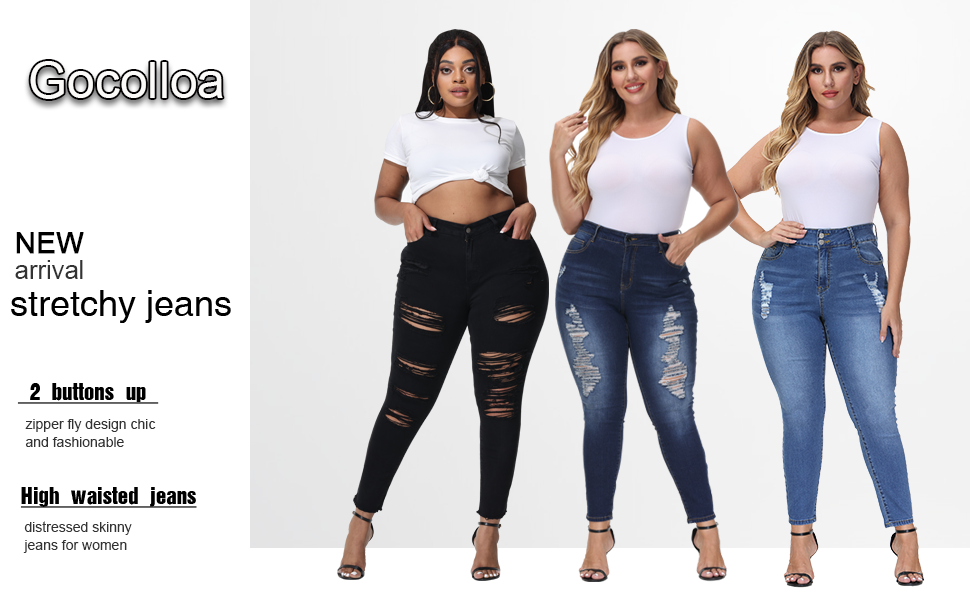 Gocolloa Womens Plus Size Skinny Jeans Stretchy High Waisted