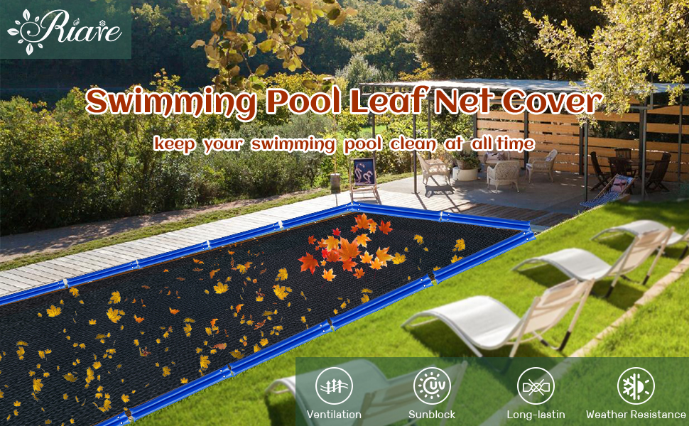 Riare 16 x 32ft Pool Leaf Net Cover Fine Mesh Pool Screen Cover, Rectangle