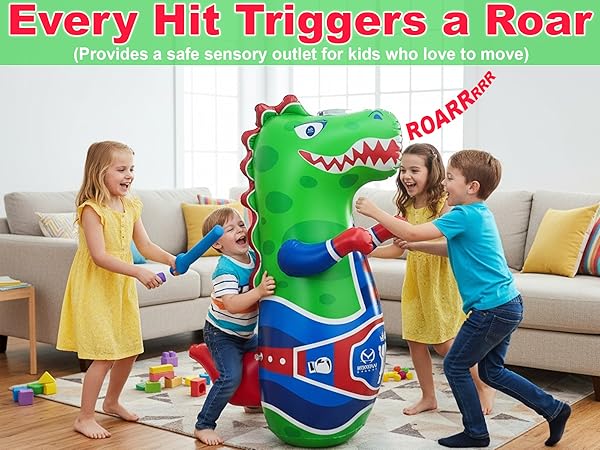 Amazon.com: Marwan Sports Punch, Light & Roar Dinosaur Punching Bag – 47" Inflatable Bop Bag for Kids Ages 3-14 | Bounce-Back Toy with Lights & Roaring Sounds | Active Play Gift for