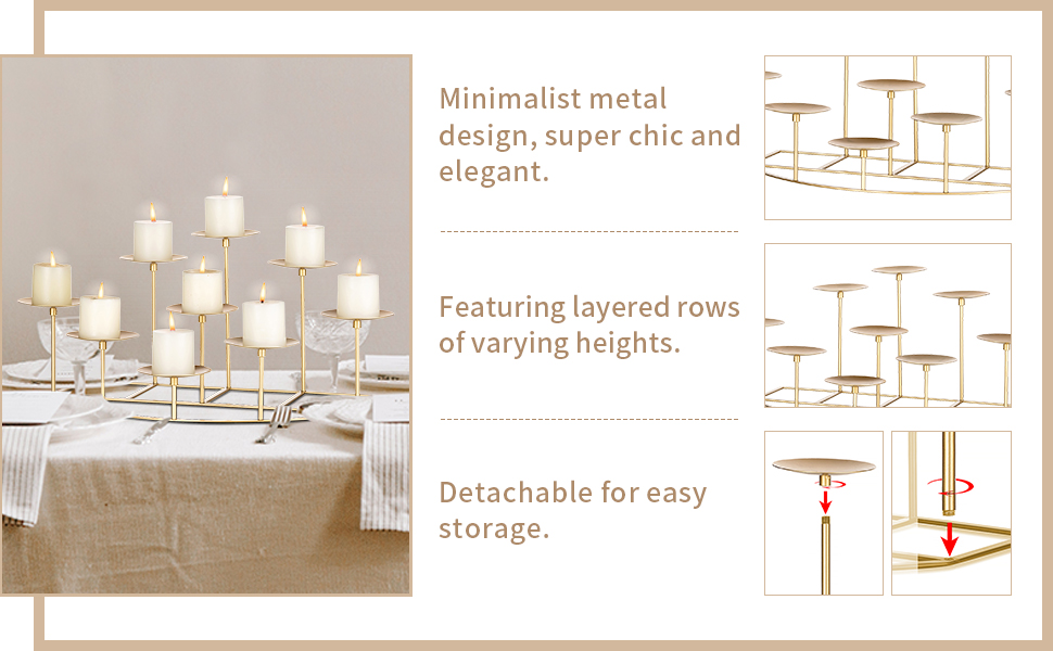Sziqiqi 9 Candelabra Pillar Candle Holders Gold Iron