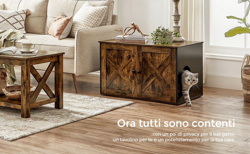 FEANDREA Mobile Lettiera Per Gatti, Albero Per Gatti, Marrone Vintage E Nero Da SONGMICS 12 FEANDREA Mobile Lettiera per Gatti, Marrone Vintage e Nero PCL002X02