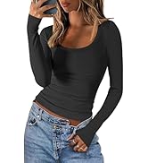 ANRABESS Women Long Sleeve Crop Tops Scoop Neck Ribbed Knit Tight Slim Fit 2024 Fall Going Out Se...