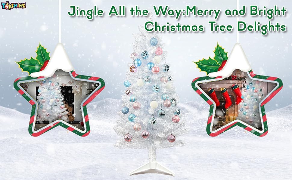 Toyshine Christmas Party Decoration, 3 Ft Tall Christmas Tree (White) with 48 Pcs 