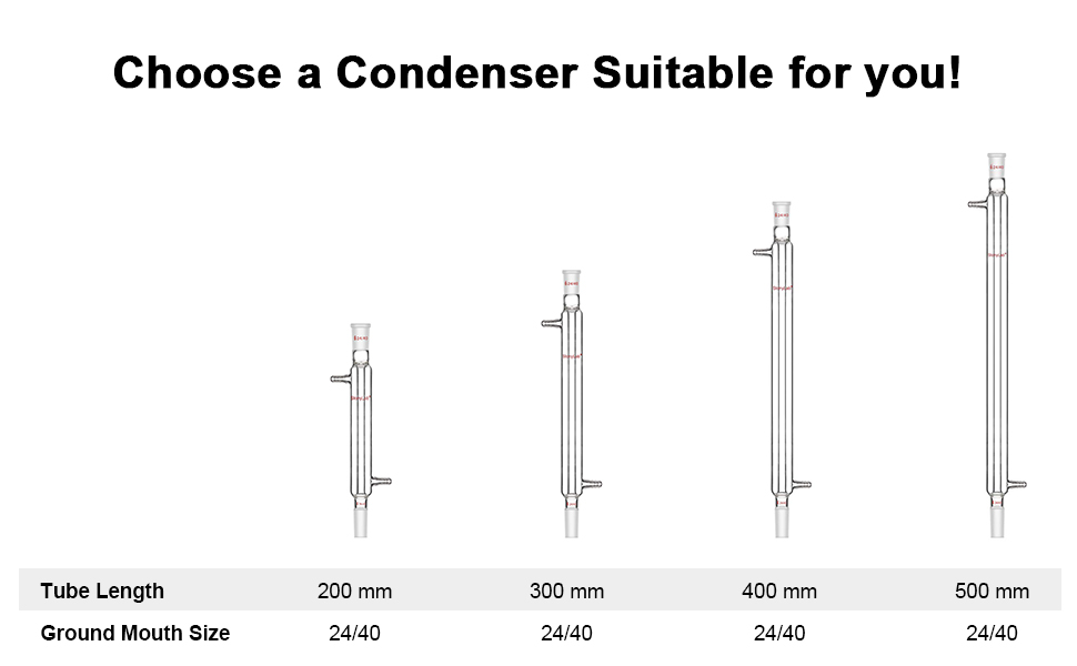 StonyLab Borosilicate Glass Liebig Condenser with 24/40 Joint 500 mm Jacket Length Lab Glass