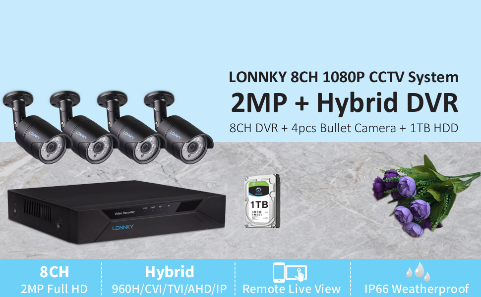 LONNKY 8CH Full HD 1080P DVR Recorder Surveillance Security Camera