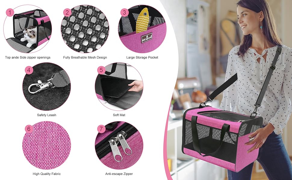 HiCaptain Pink Cat Carrier Bag, Lightweight Soft Cat