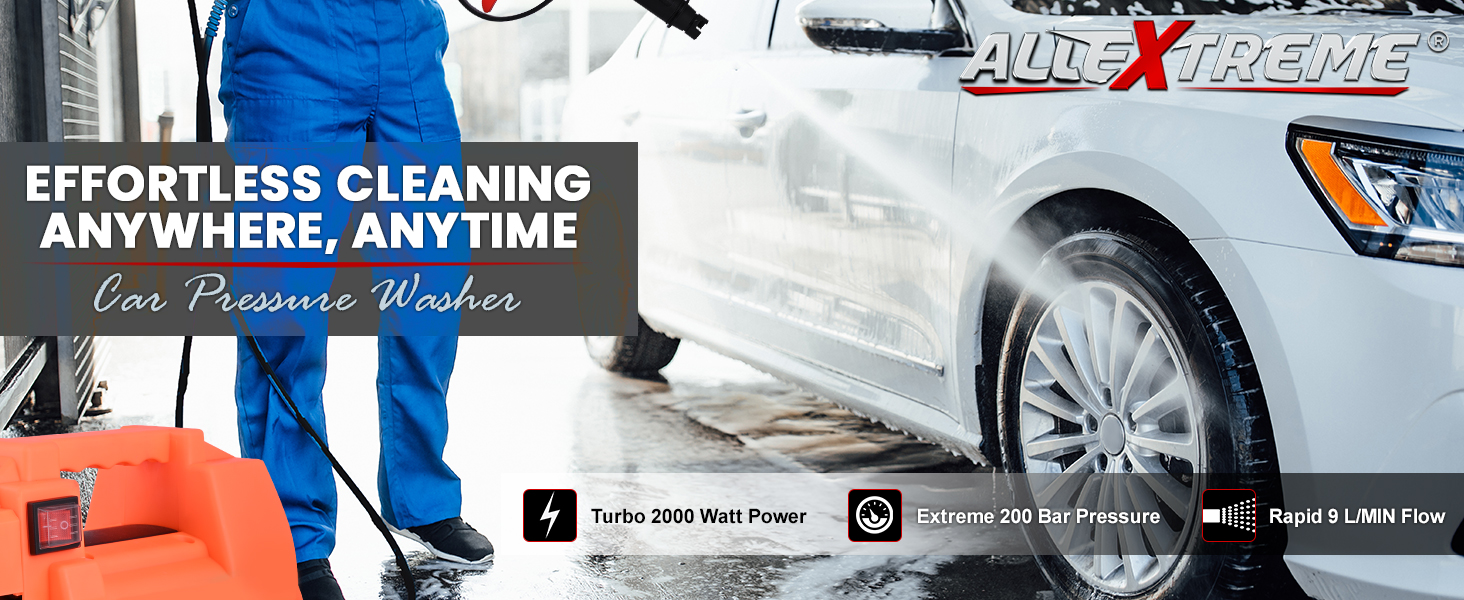 AllExtreme 2000W High Power Car Pressure Washer Pump 200 Bar Portable Cleaning Machine with