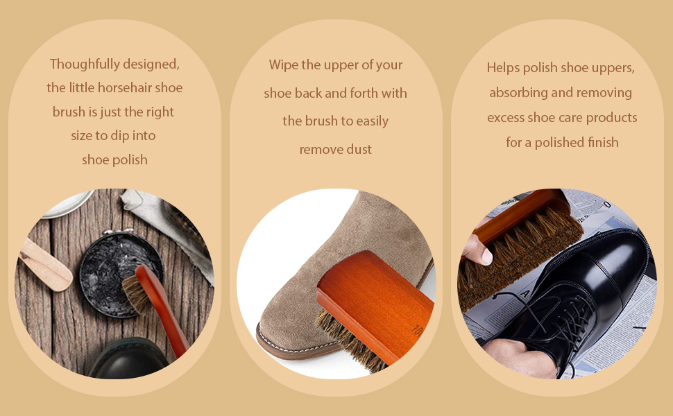 YUET Shoe Brush Set Horsehair Brush for Shoe Shine Polish Buff 3