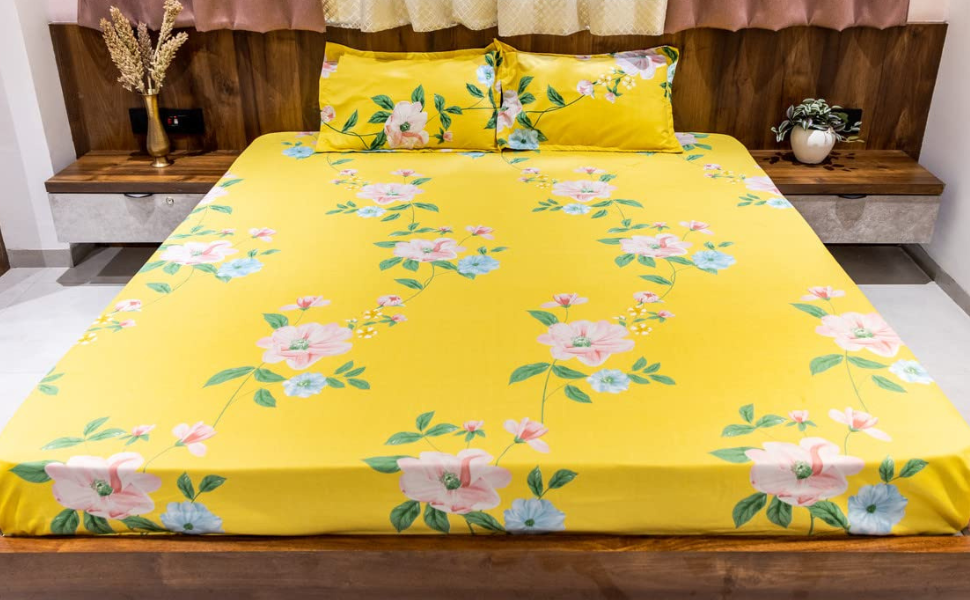 Arvanaindia Bedsheet for Double Bed King Size Glaze Cotton Floral Print