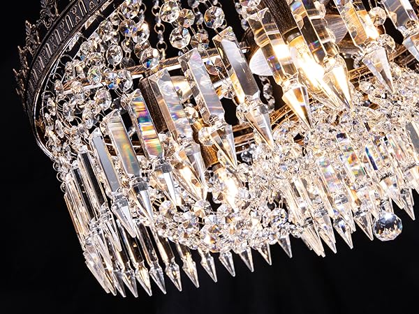 TOCHIC French Empire Crystal Chandeliers,9 Lights Rustic