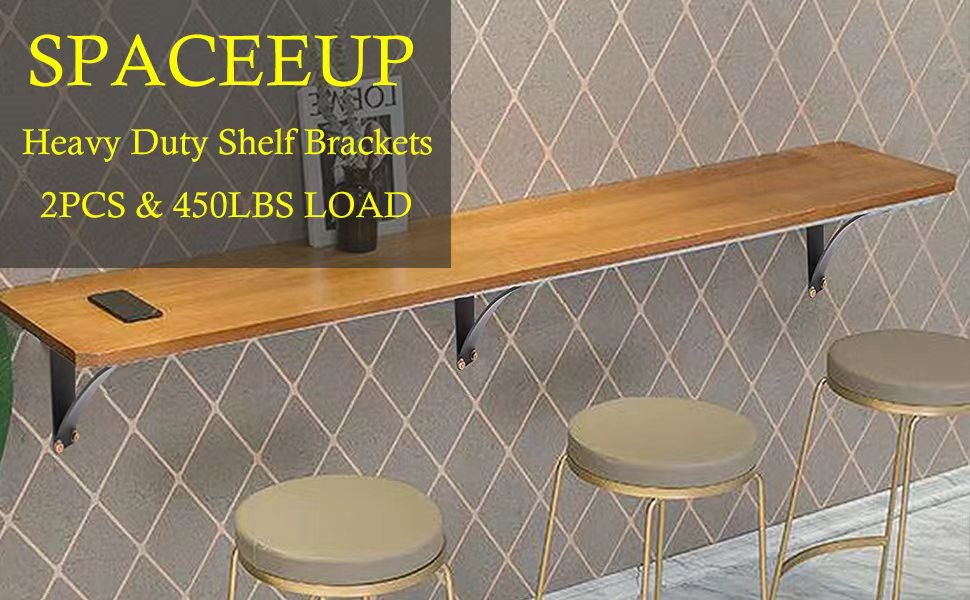 SPACEEUP 2Pcs Heavy Duty Shelf Brackets 10 x 12 x 2.5" Steel Shelf