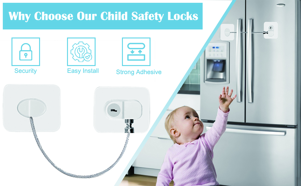 2 Pcs Refrigerator Door Locks, Fridge Lock with 4 Keys Stainless Steel