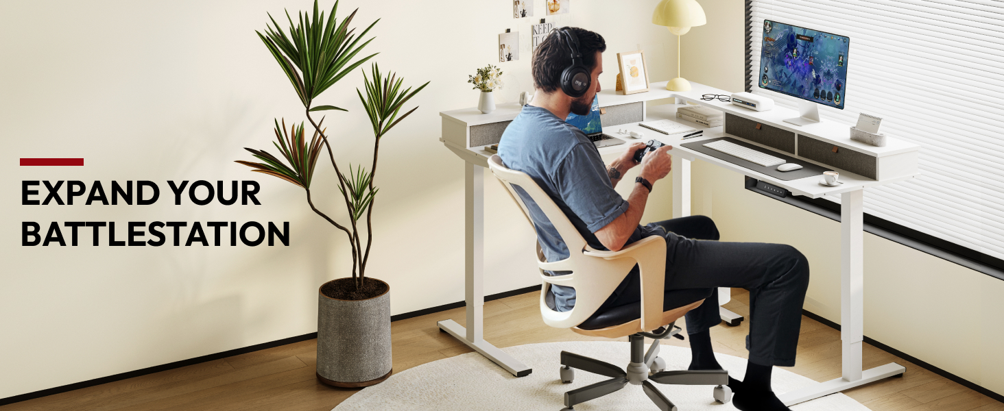 L Shaped Standing Desk with Drawers