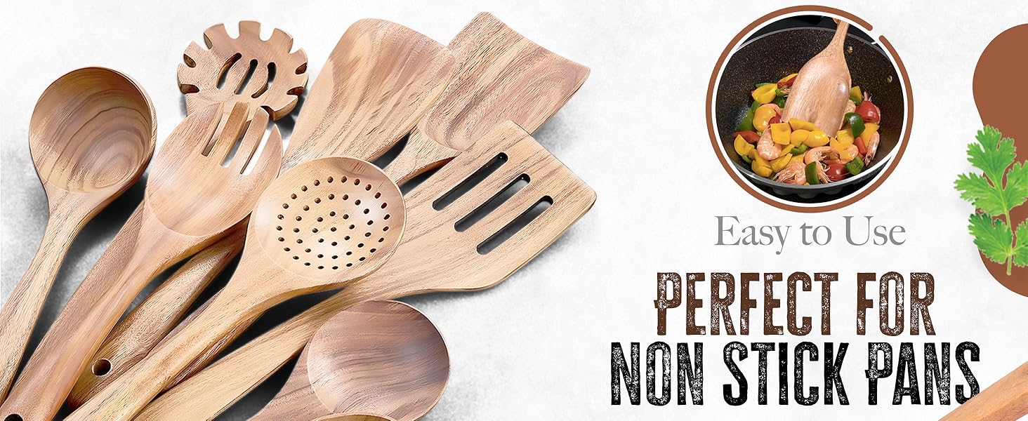 Wooden Spoons for Cooking - Smooth Finish Wooden Utensils for Cooking Soft Comfort-Grip Wood Spoons