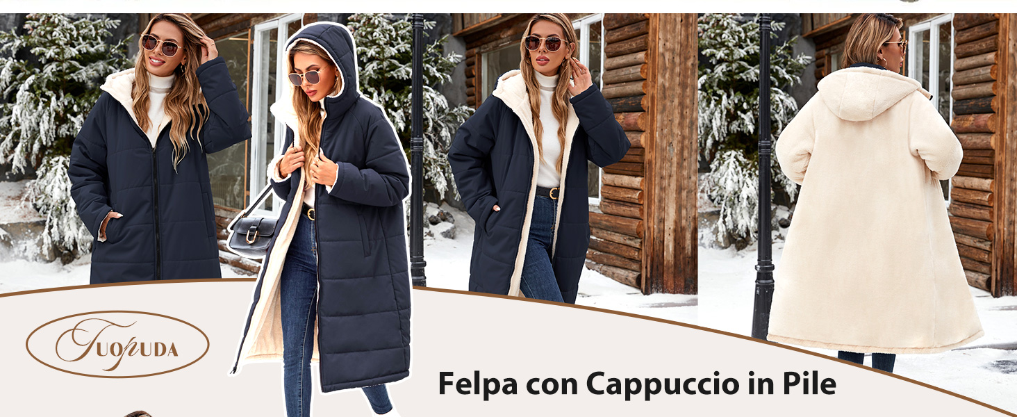 Cappotto Giubbotto Donna Invernale Giacca Cappotti Imbottita Caldo Parka Felpa Staccabile