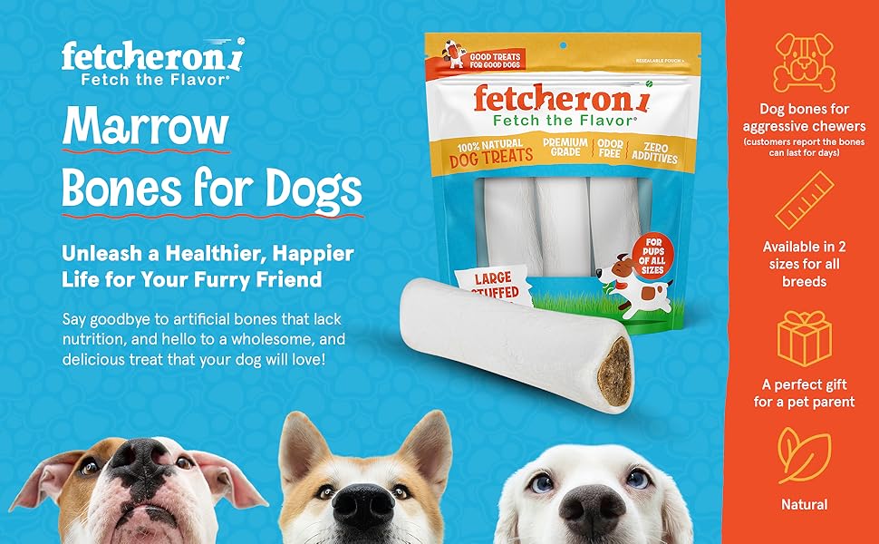 FETCHERONI Bacon & Cheese Stuffed Dog Bones 34 Inch Long