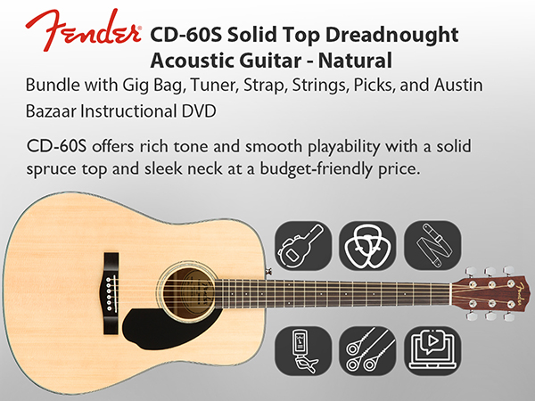 Amazon.com: Fender CD-60S Solid Top Dreadnought Acoustic