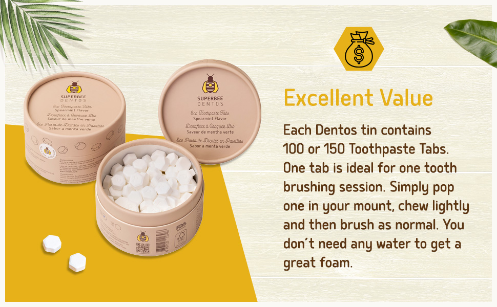 SuperBee Dentos Toothpaste Tablets, 100 Toothpaste Tabs