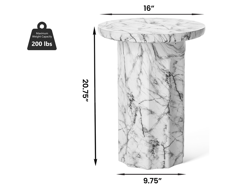 Glitzhome Modern Faux Marble End Table for Couch Small