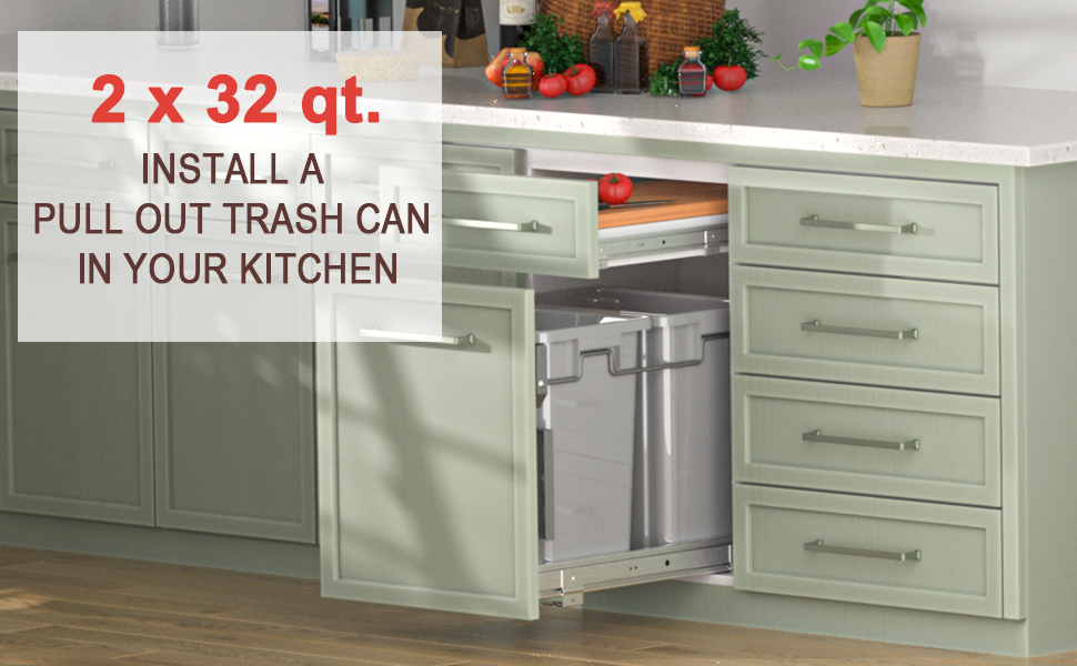 70 Liter / 64qt. Pull Out Trash Can, Dual Under Sink Trash Can Pull Out