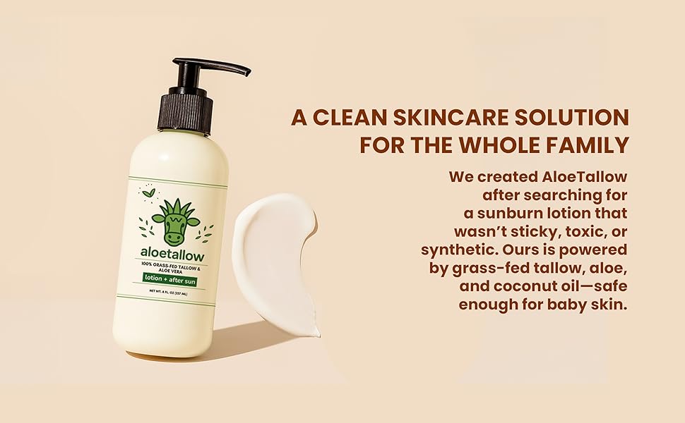 clean non-toxic after sun lotion with grass-fed tallow aloe vera and coconut oil for sunburn relief
