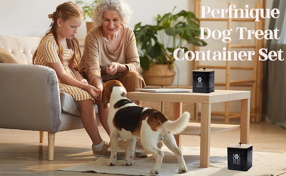 PERFNIQUE Dog Treat Container, Dog Treat Jar Set of 2 with