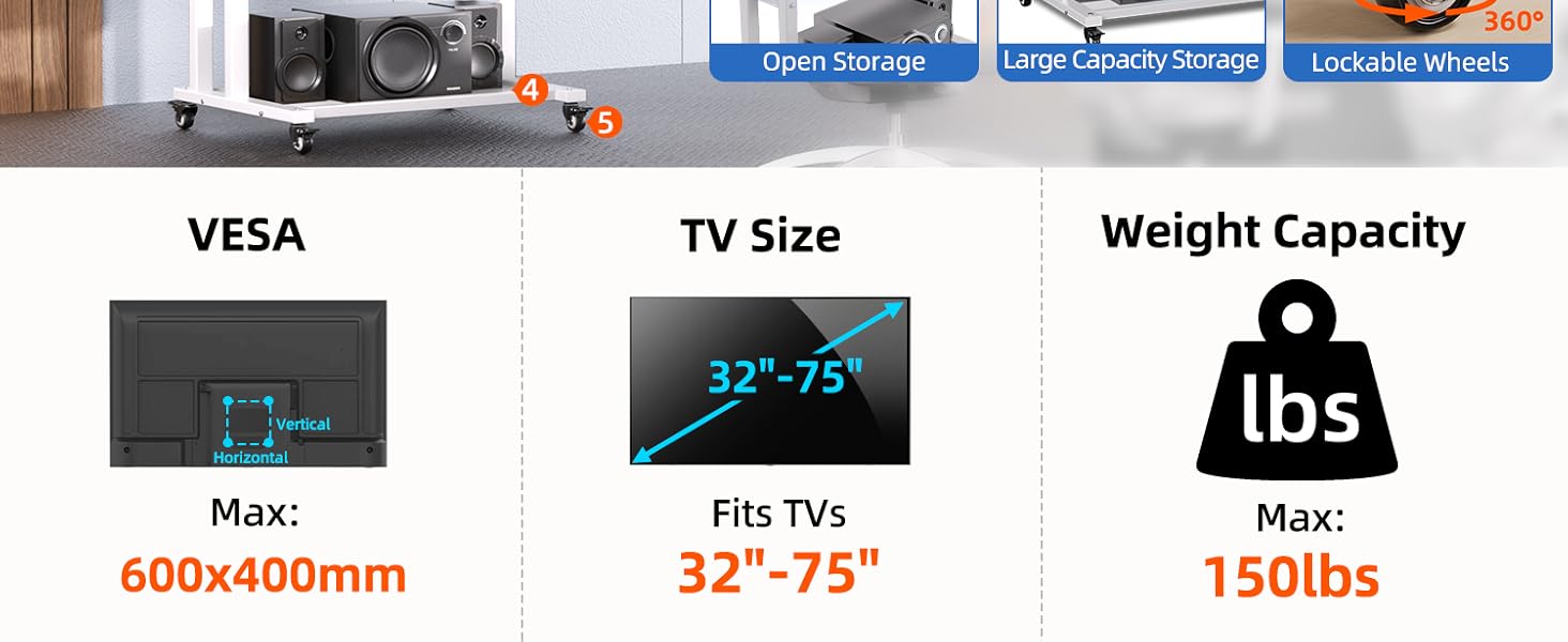  Mobile TV Cart with Wheels