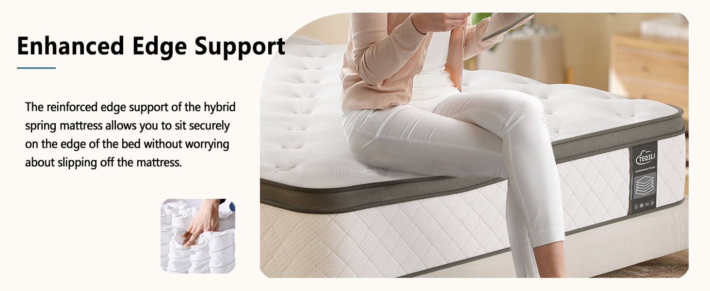 TeQsli 6FT Super King Mattress 10 Inch Gel Memory Foam Pocket Sprung Hybrid Mattress, Medium