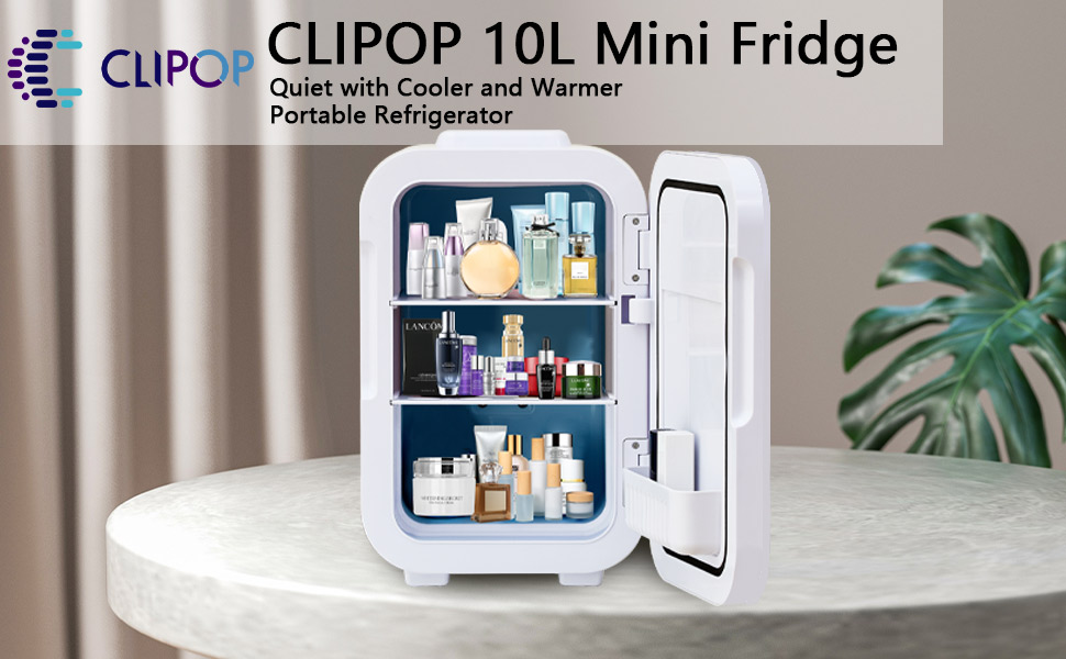 CLIPOP Portable Mini Fridge for Bedroom Quiet 10L Camping Fridge, 15