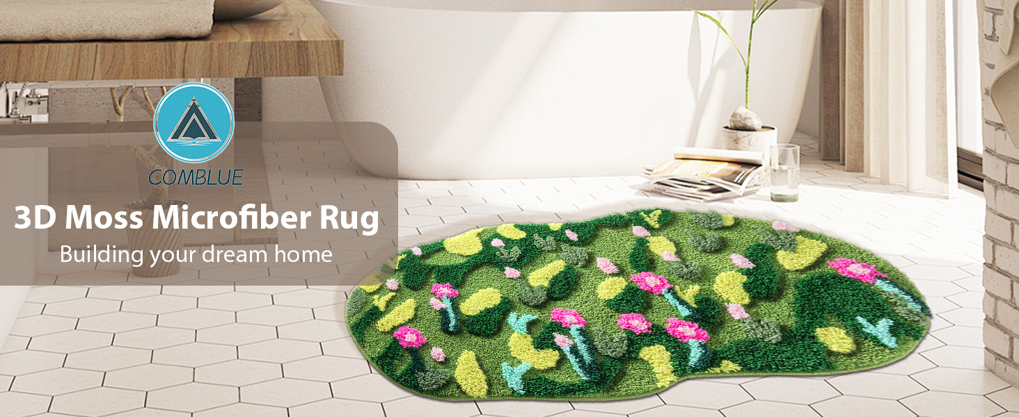 Green Moss Bathroom Flower Rug Bath Mat Non Slip Soft Absorbent Boho Bath Rugs Bathroom Floor Shower