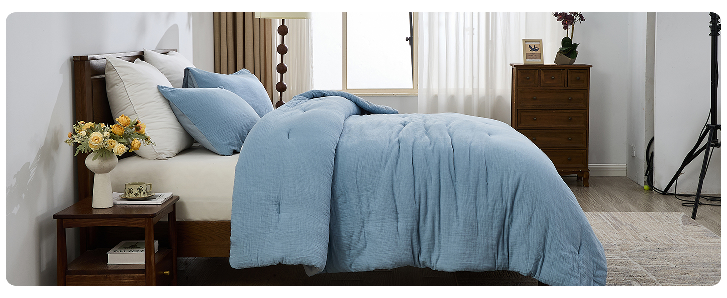 SahSahCasa Cotton Comforter Set King Size, Soft Gauze