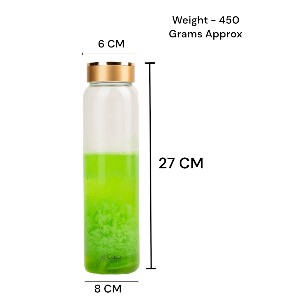 LeCasa - Borosilicate Glass Bottle With Golden Colour Screw Lid - 3035 | Capacity - 1000ML