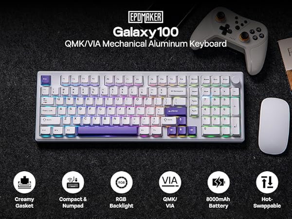 EPOMAKER Galaxy100 ホワイト wisteria switch Epomaker Galaxy100 QMK/VIA – epomaker