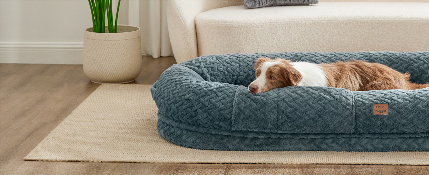 ChiXnuggle Human Dog Bed for Adult Luxury Faux Fur Giant Human Size Dog Bed with