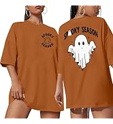Halloween Shirts for Women Oversized Spooky Season Shirt Retro Stay Spooky Graphic Casual Short S...