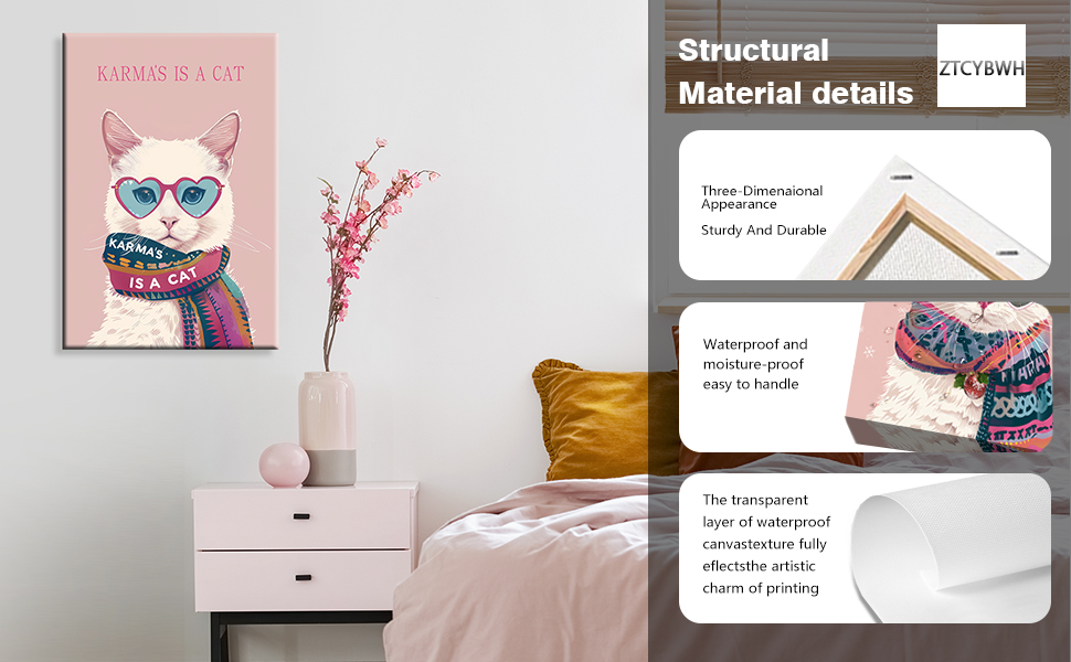 ZTCYBWH Trendy Wall Art KARMA'S IS A CAT Poster Canvas Cute
