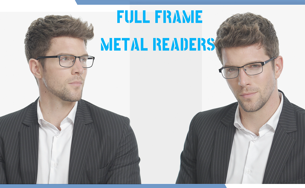 3-Pack Reading Glasses for Men Blue Light Blocking Metal Full Frame Computer Readers